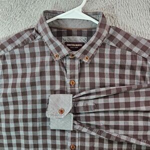 Johnston & Murphy Shirt Men Large Button Up Long‎ Sleeve Gray Plaid